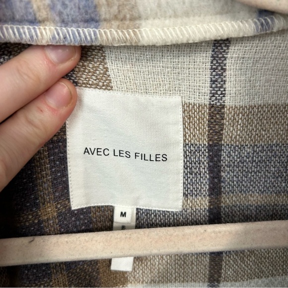 Avec Les Filles Lilac Purple Cream Plaid Button-Up Shacket Jacket Women’s Medium - Picture 3 of 8
